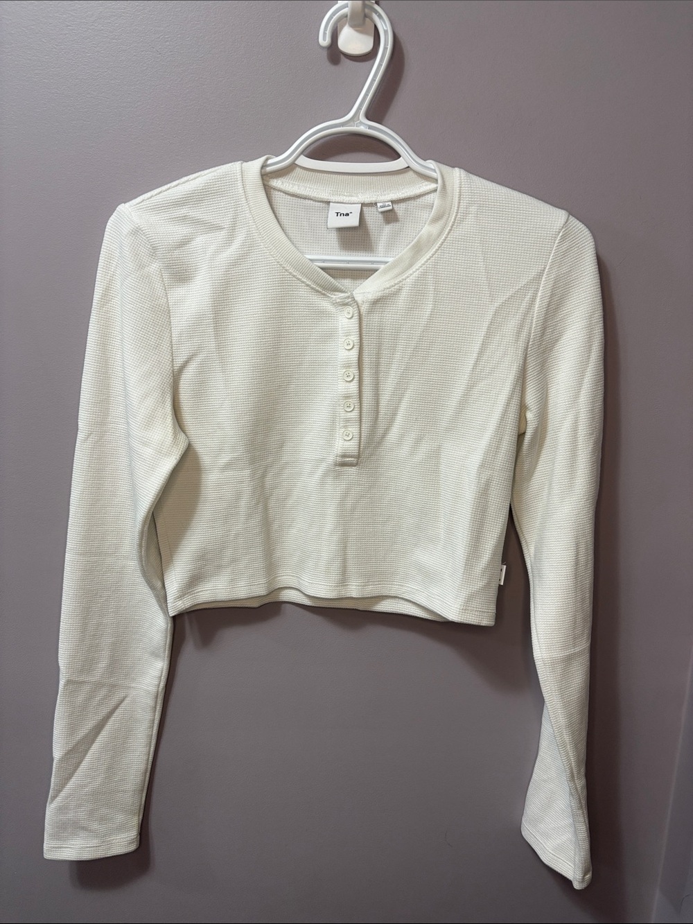 Aritzia Tna Waffle Knit Henley Long sleeve Size Medium | Whisper White